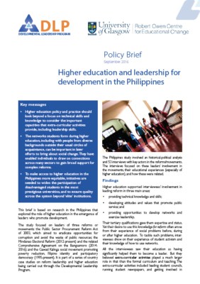 Higher education and leadership for development in the Philippines