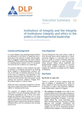 Executive Summary - Integrity and Ethics in the politics of Developmental Leadership