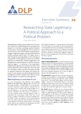 Executive Summary - Researching State Legitimacy: A Political Approach to a Political Problem