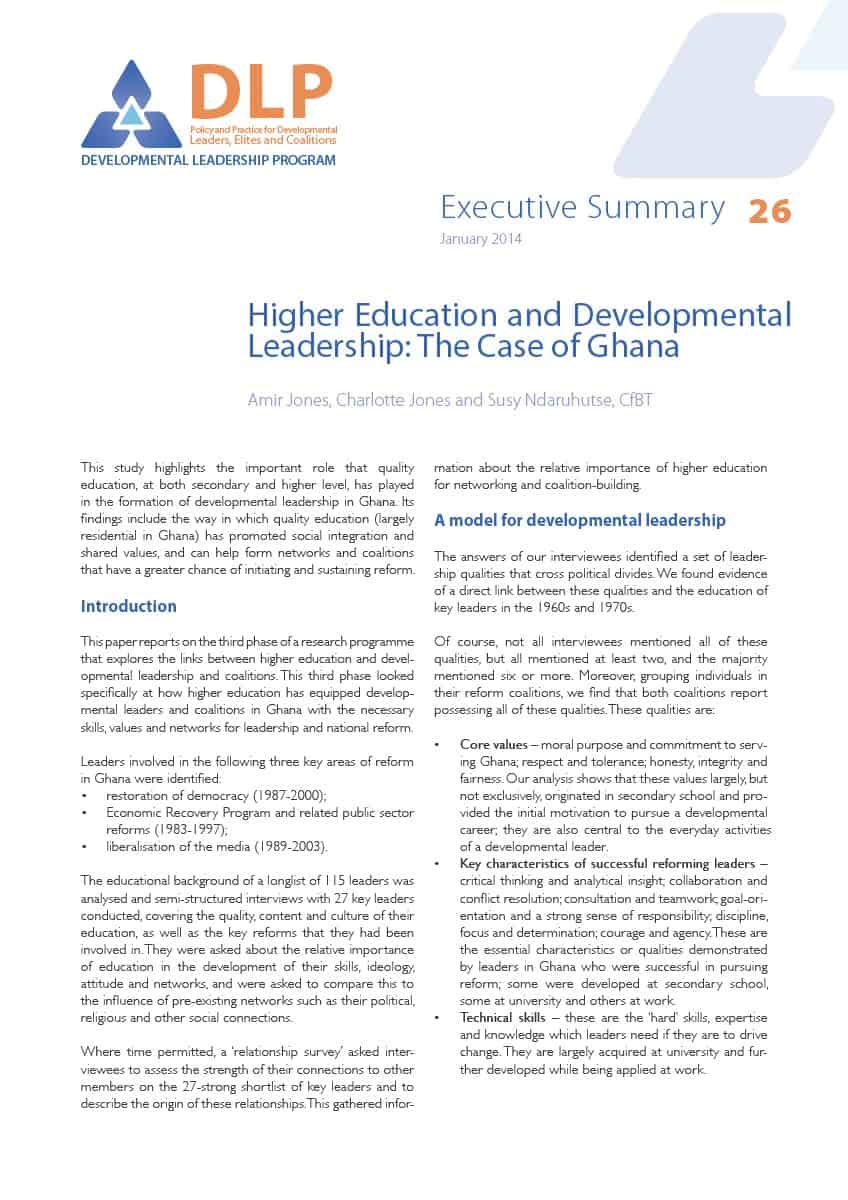 Executive Summary - Higher Education and Developmental Leadership in Ghana
