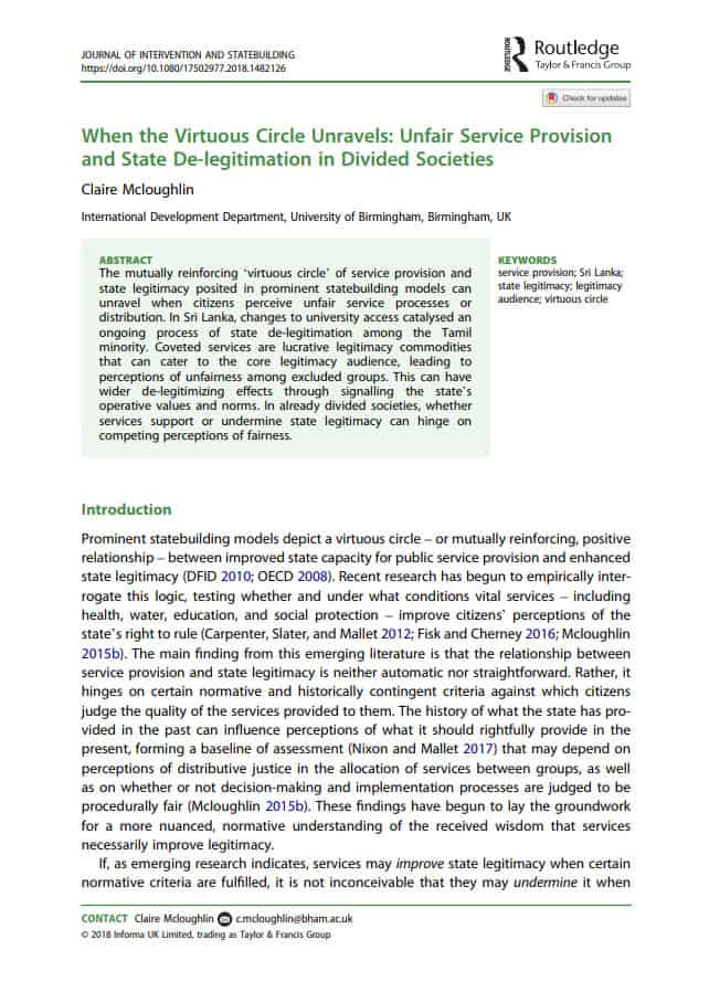 When the Virtuous Circle Unravels: Unfair Service Provision and State De-legitimation in Divided Societies