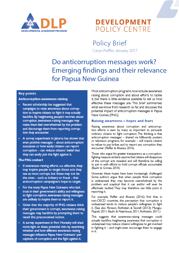 Do anticorruption messages work? Emerging findings and their relevance for Papua New Guinea