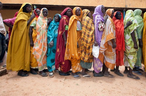 A group of women queuing