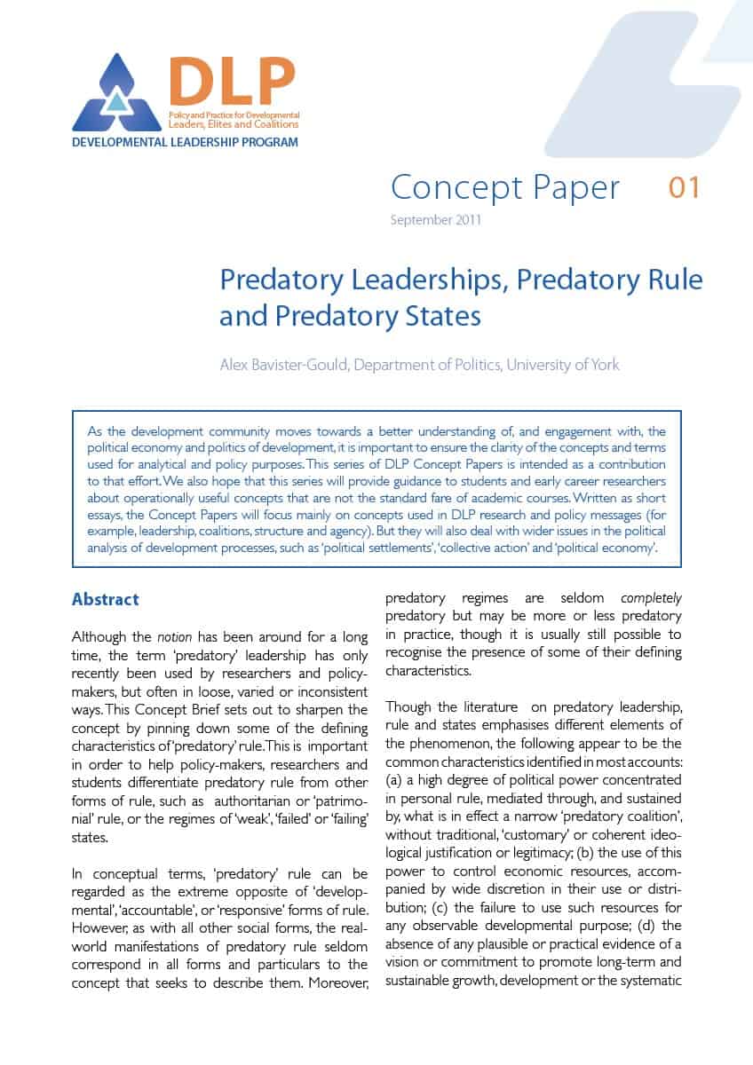 Front cover, Predatory leaderships, predatory rule and predatory states