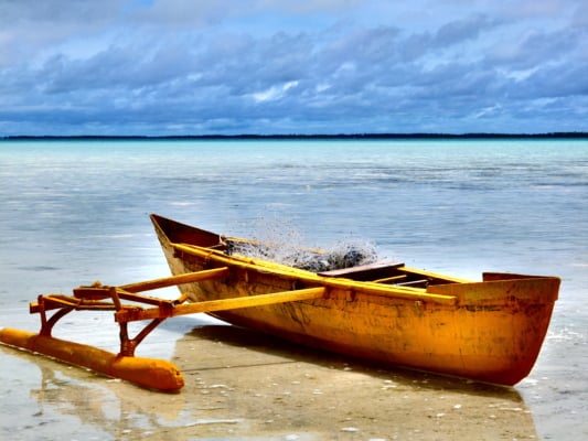 Outrigger canoe in South Tarawa, Kiribati.