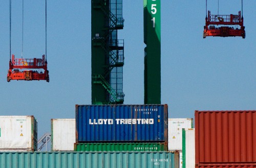 Shipping containers and cranes