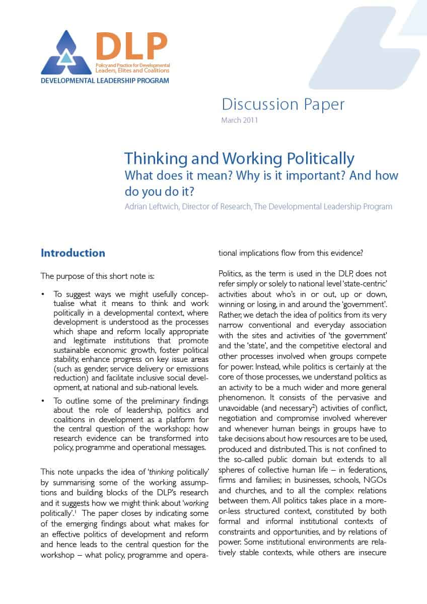 Working Politically (DLP Research and Policy Workshop