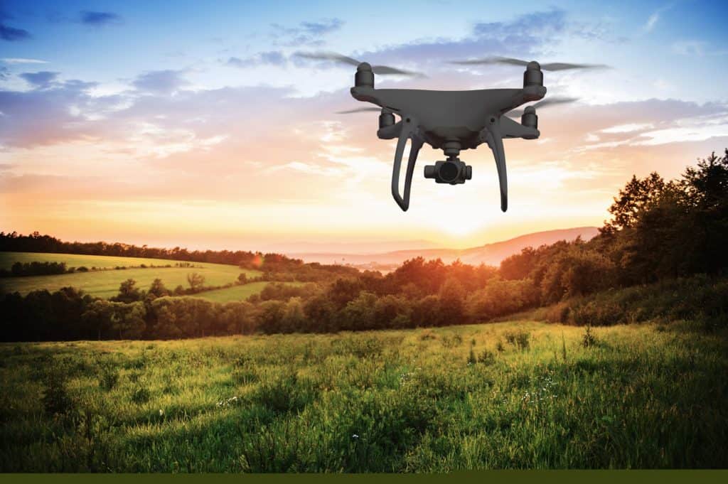 A drone over countryside