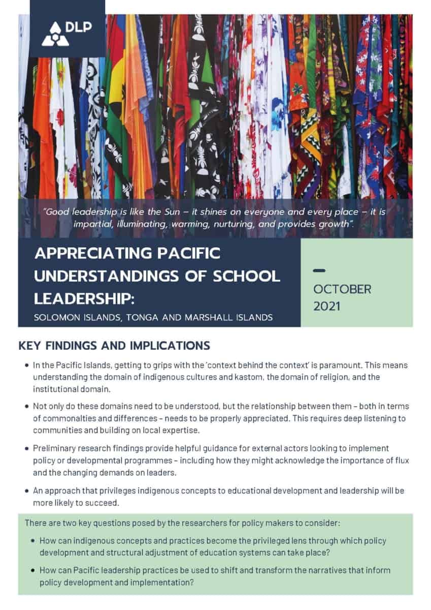 Appreciating Pacific understandings of school leadership: Solomon Islands, Tonga and Marshall Islands