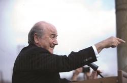 Man pointing whilst giving speech