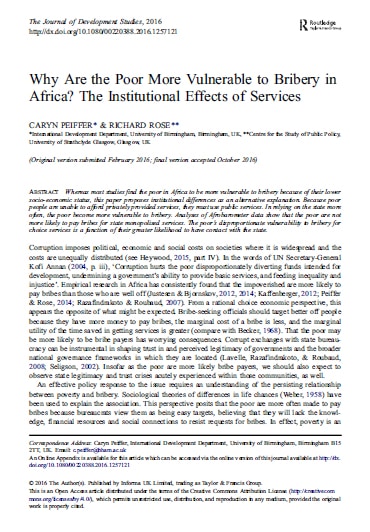 Why Are the Poor More Vulnerable to Bribery in Africa? The Institutional Effects of Services