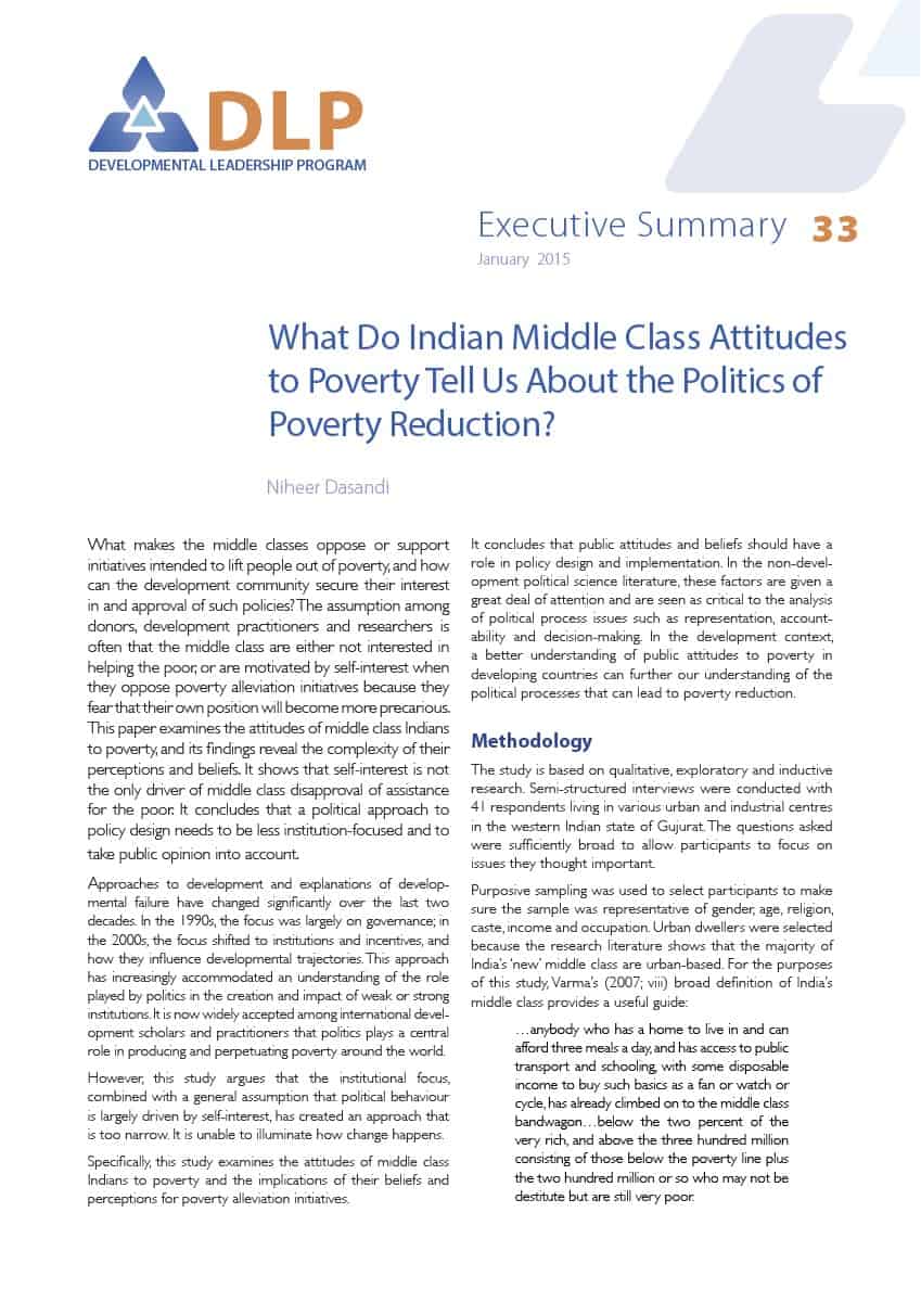 Executive Summary - What Do Indian Middle Class Attitudes to Poverty Tell Us About the Politics of Poverty Reduction?