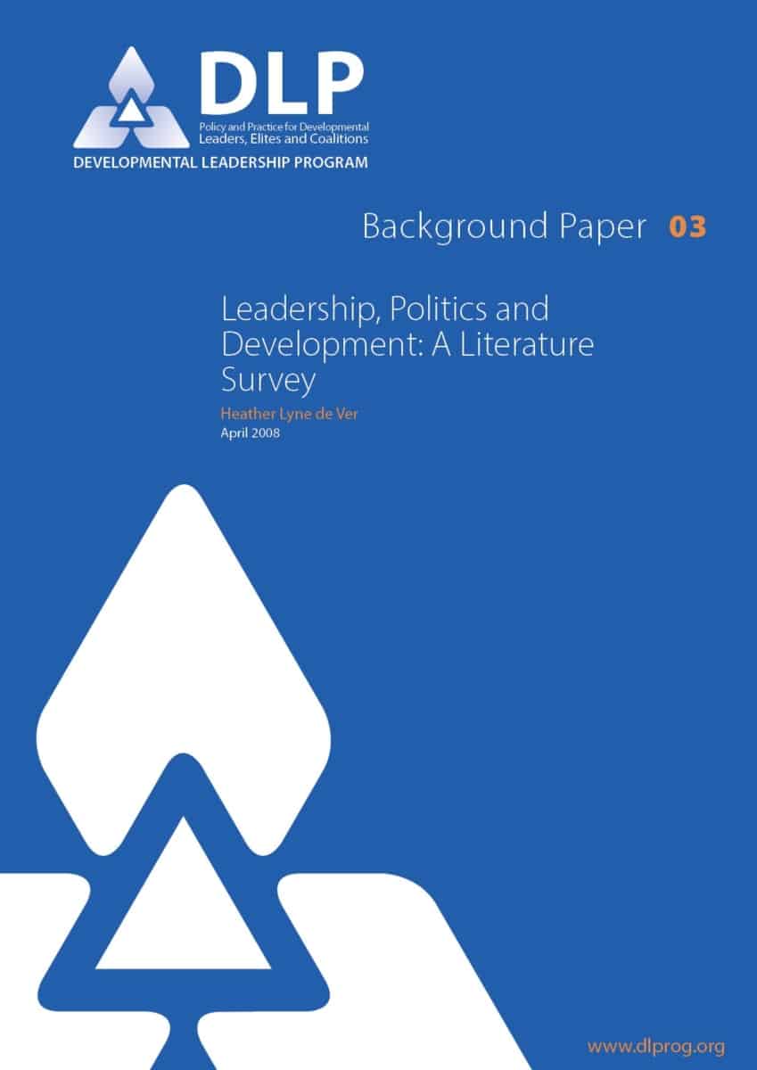 Front cover, Leadership, politics and development: A literature survey