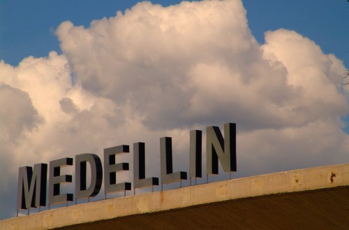Sign reading "Medellin"