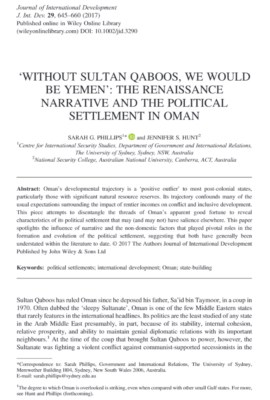 'Without Sultan Qaboos, We Would be Yemen': The Renaissance Narrative and the Political Settlement in Oman