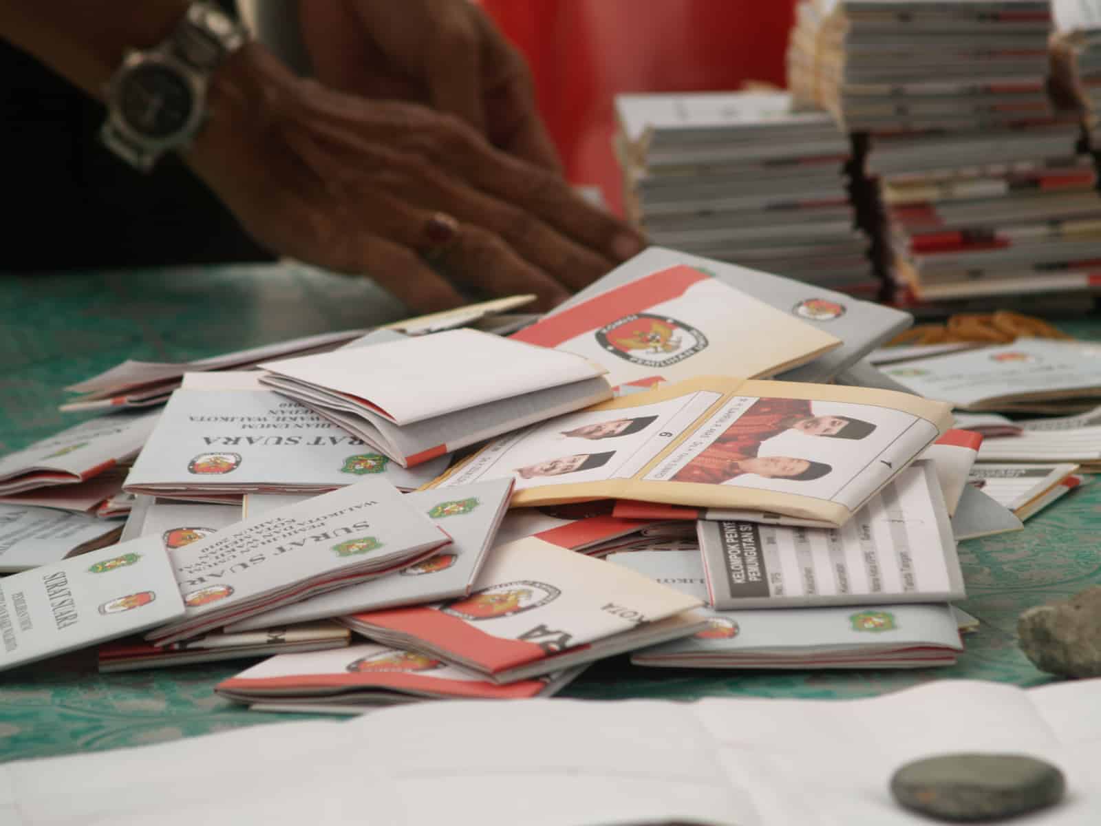 Pile of voting papers in Medan