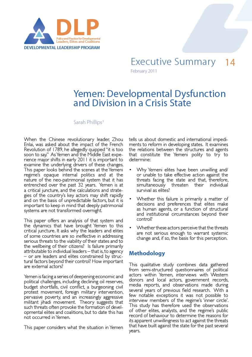 Executive Summary - Yemen: Developmental Dysfunction and Division